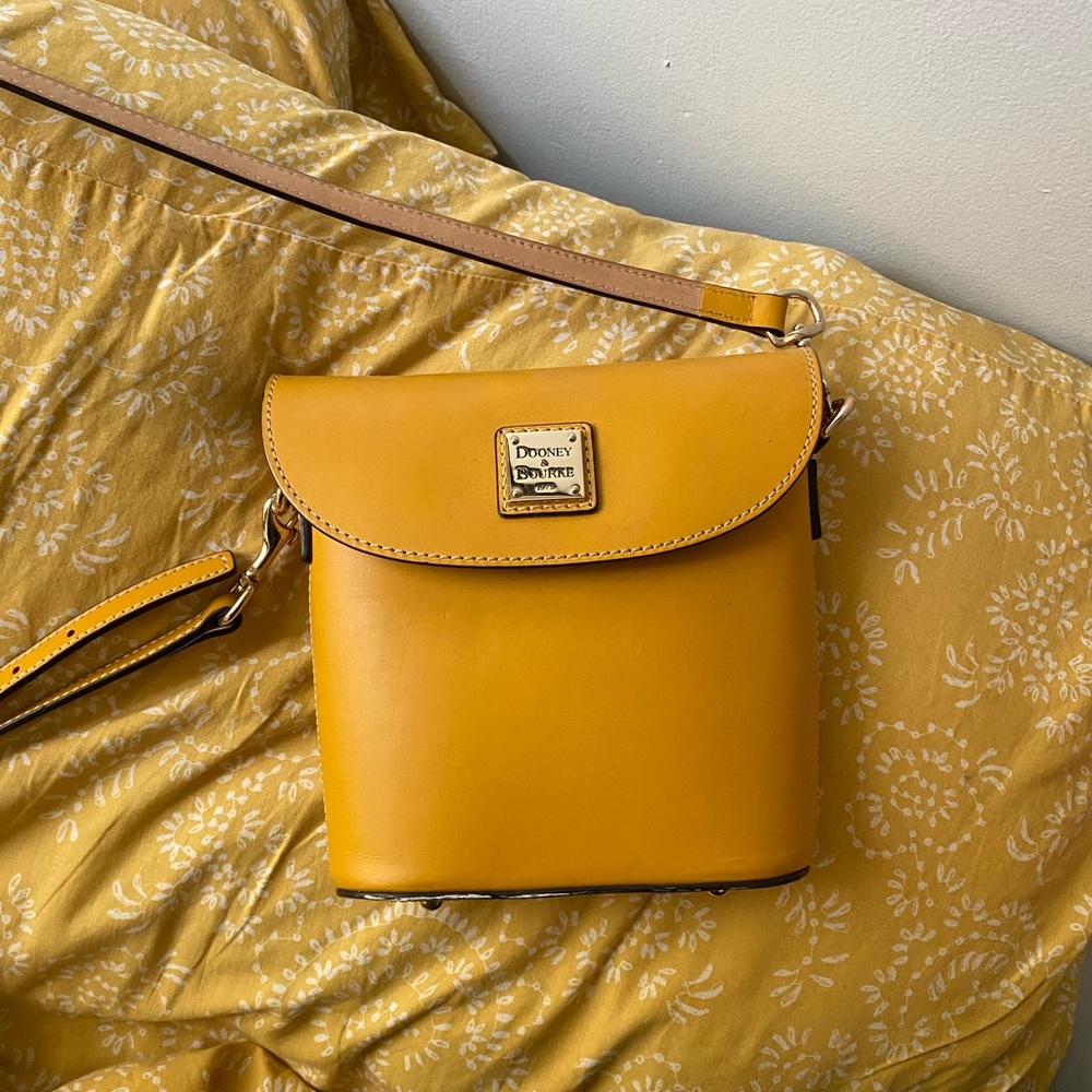 Dooney & Bourke Mustard Yellow Small Leather Bucket Bag~